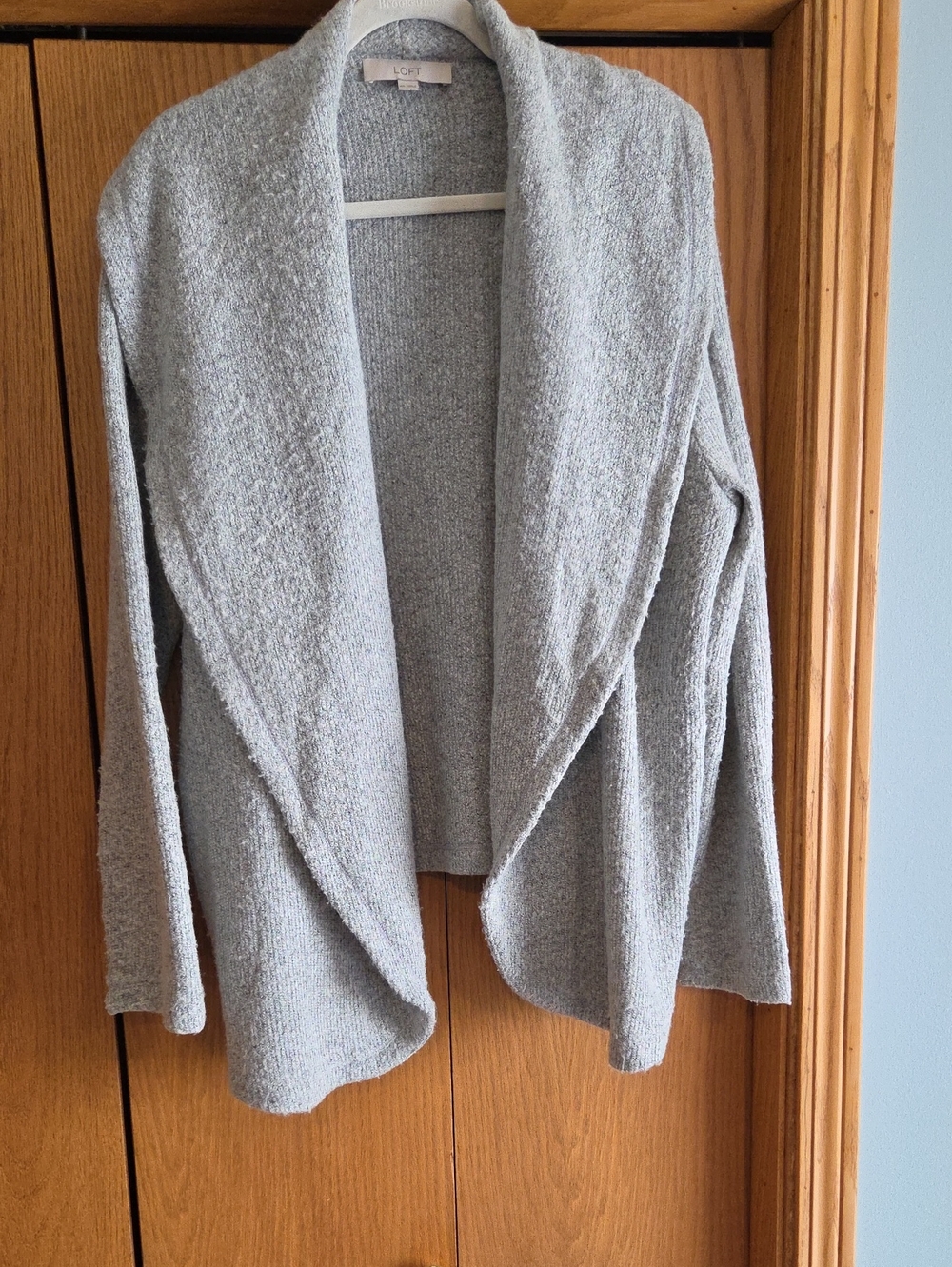 LOFT Heather Gray Open-Front Draped Cardigan, Size Xxl